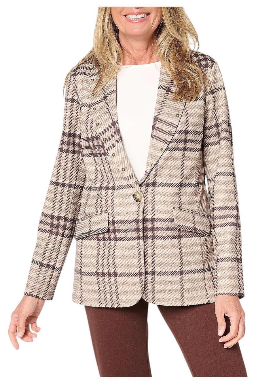 Tailored by Susan Graver Women's Printed Collar Blazer Neutral Plaid - Regular